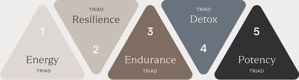 triangles identifying the five triads